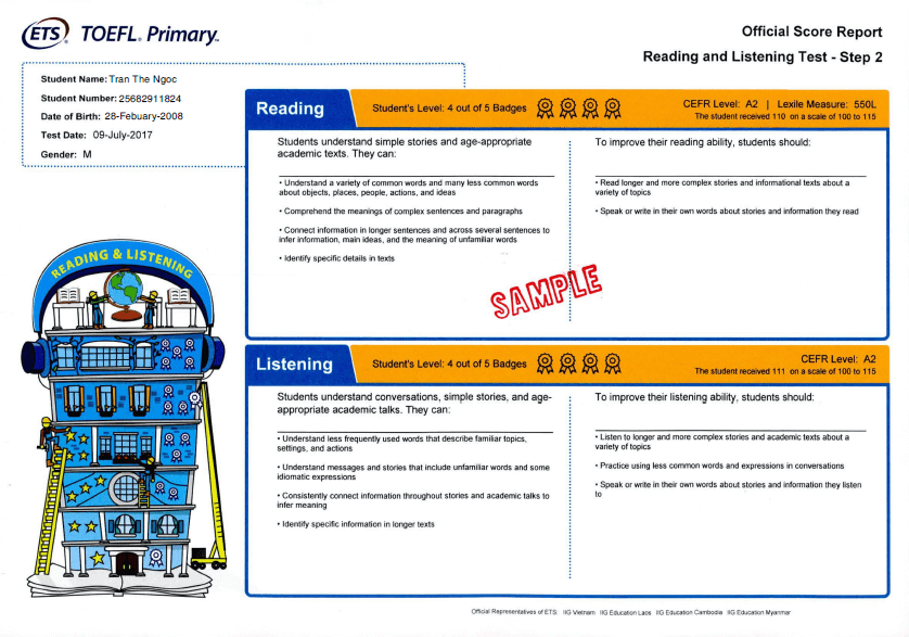 Cách thi và tính điểm thi TOEFL Primary