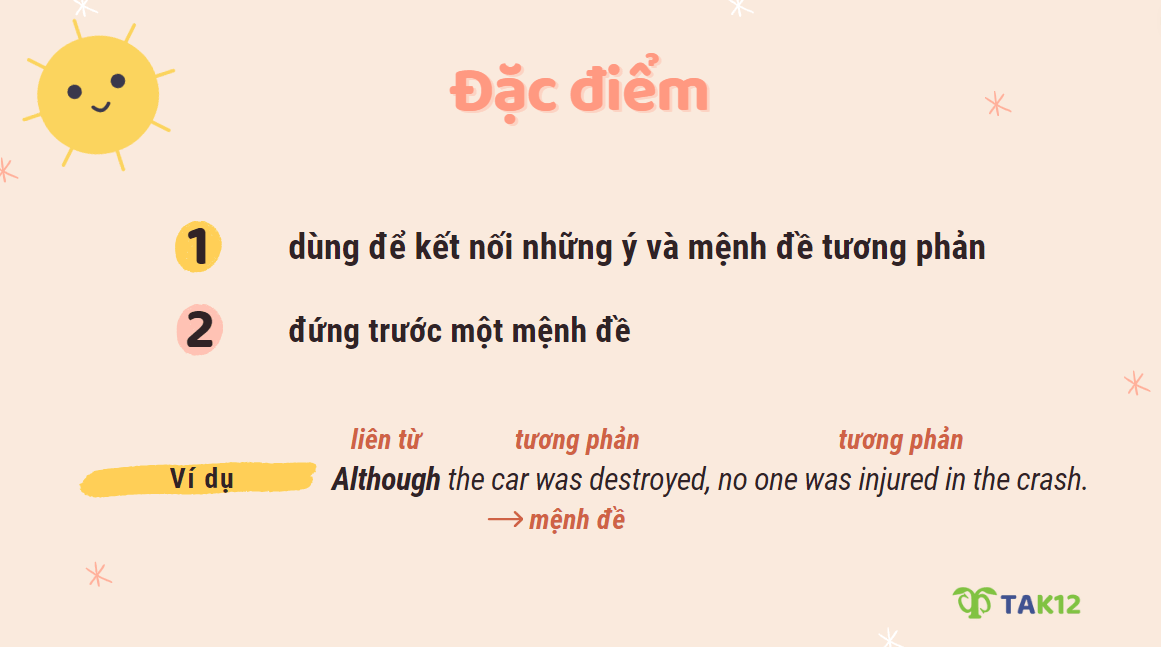 Đặc điểm của liên từ chỉ sự tương phản