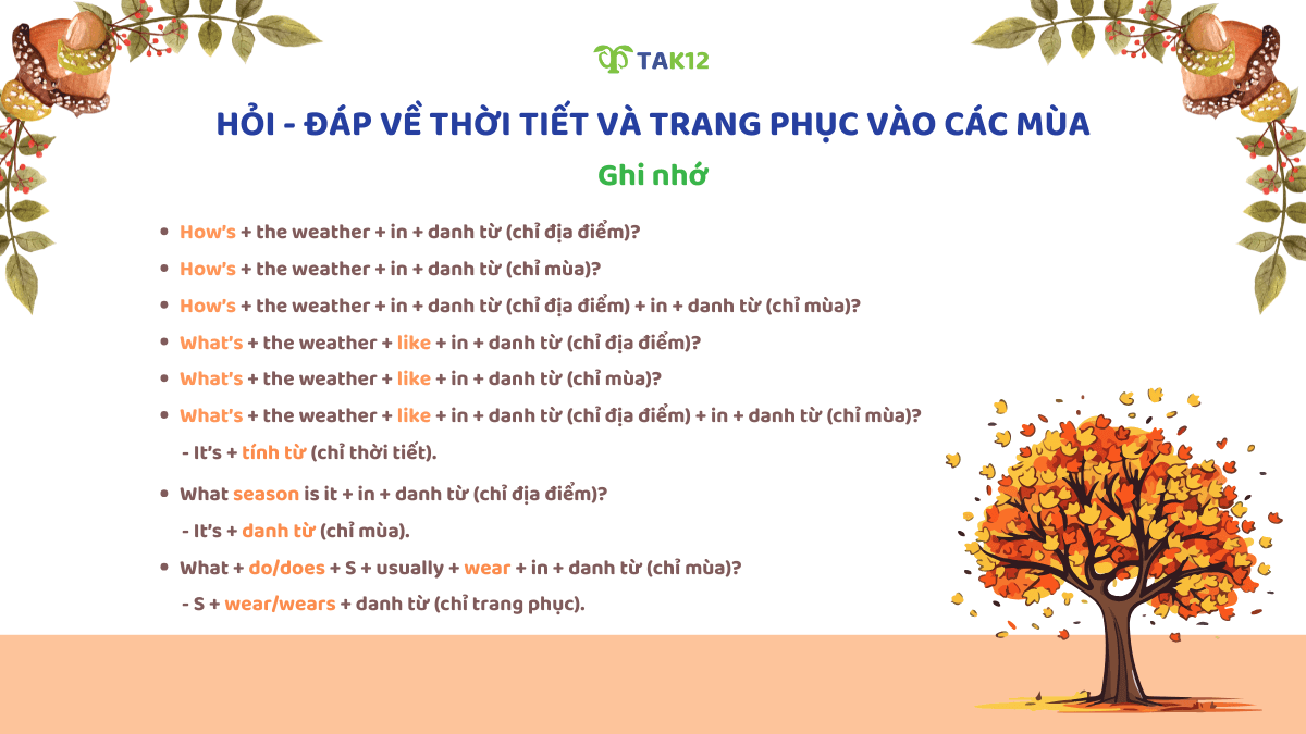 Cấu trúc hỏi - đáp về thời tiết và trang phục vào các mùa