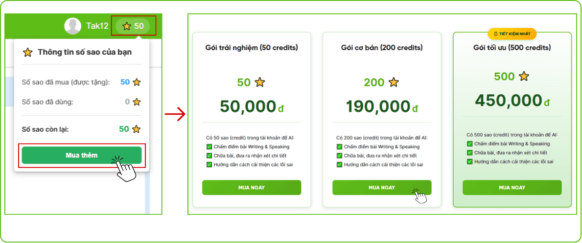 xem và mua credit